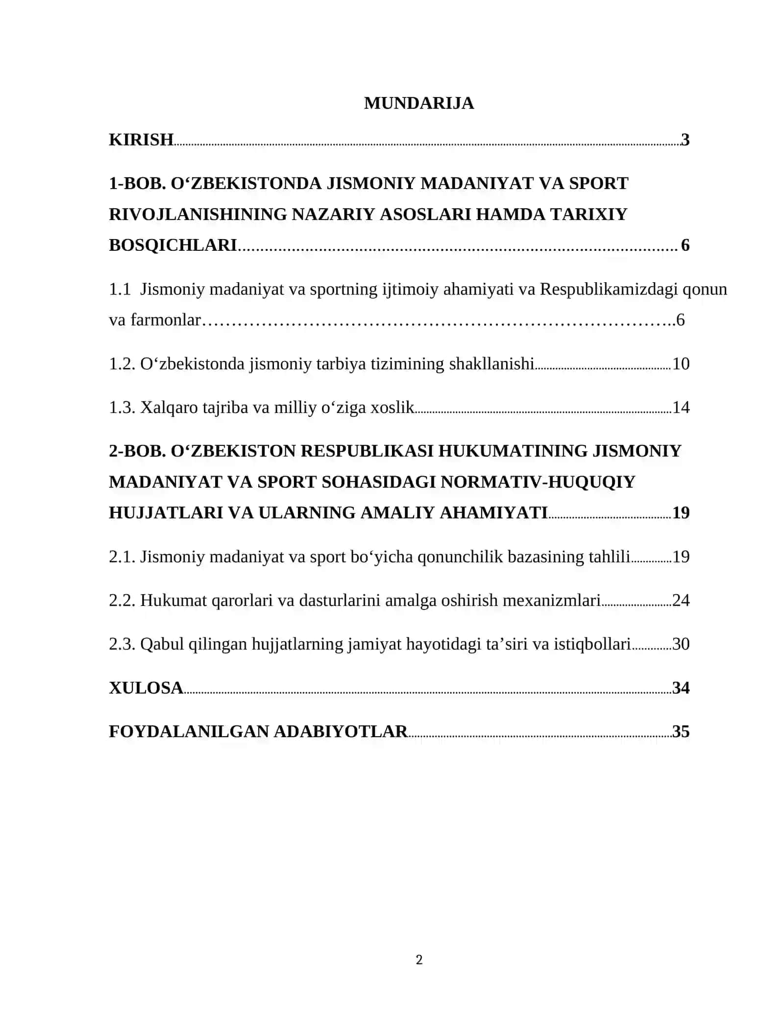"JISMONIY MADANIYAT YONALISHI OʻZBEKISTON RESPUBLIKASINING HUKUMATNING JISMONIY MADANIYAT VA SPORT BOʻYICHA QABUL QILINGAN HUJJATLAR AHAMIYATI" 2