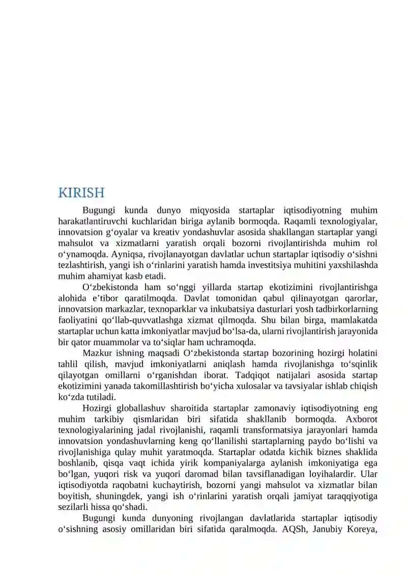 Oʻzbekistonda startap bozori imkoniyatlar va toʻsiqlar 2