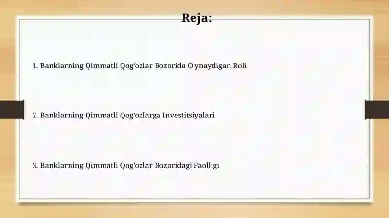 Banklarning qimmatli qog'ozlar bozoridagi faoliyati 2