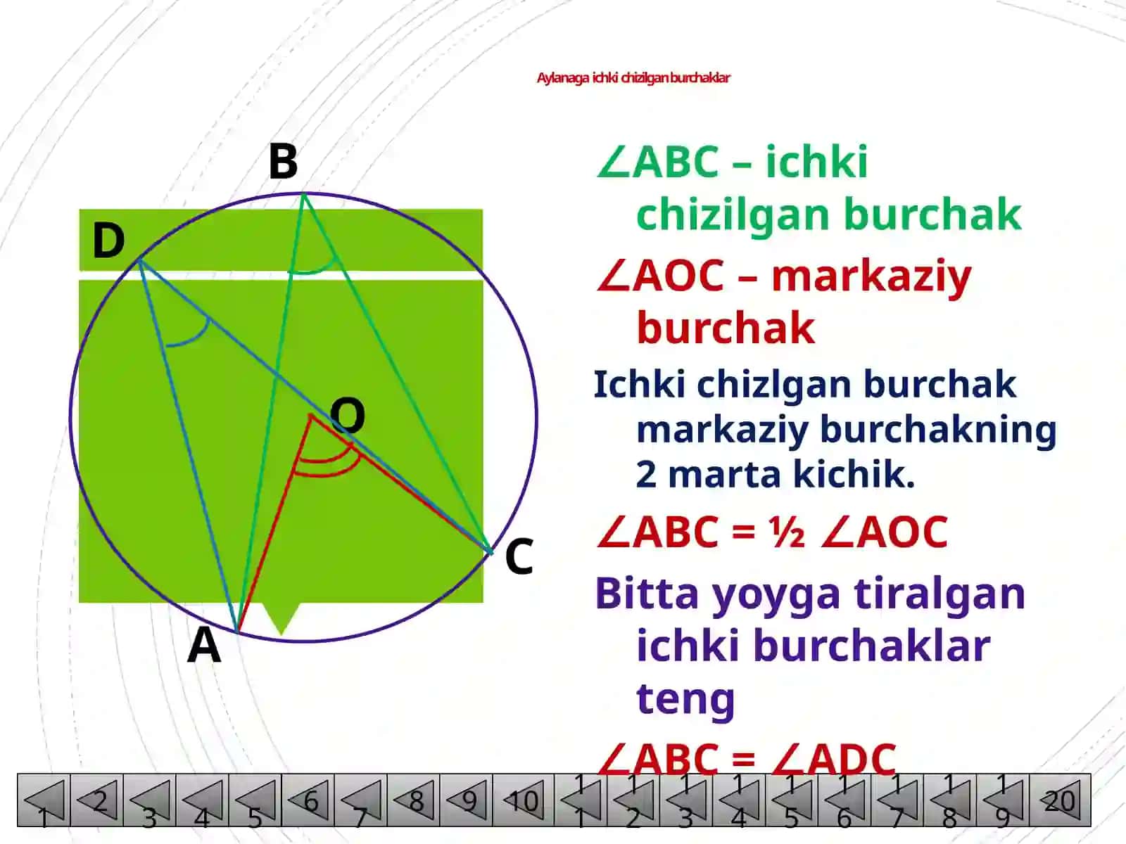 Aylanaga ichki  chizilgan burchaklar 2