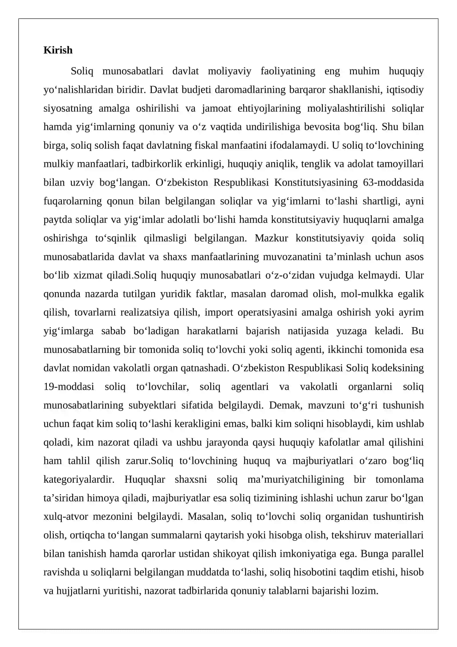 Soliq munosabatlarining subyektlari, ularning huquqlari va majburiyatlari 2