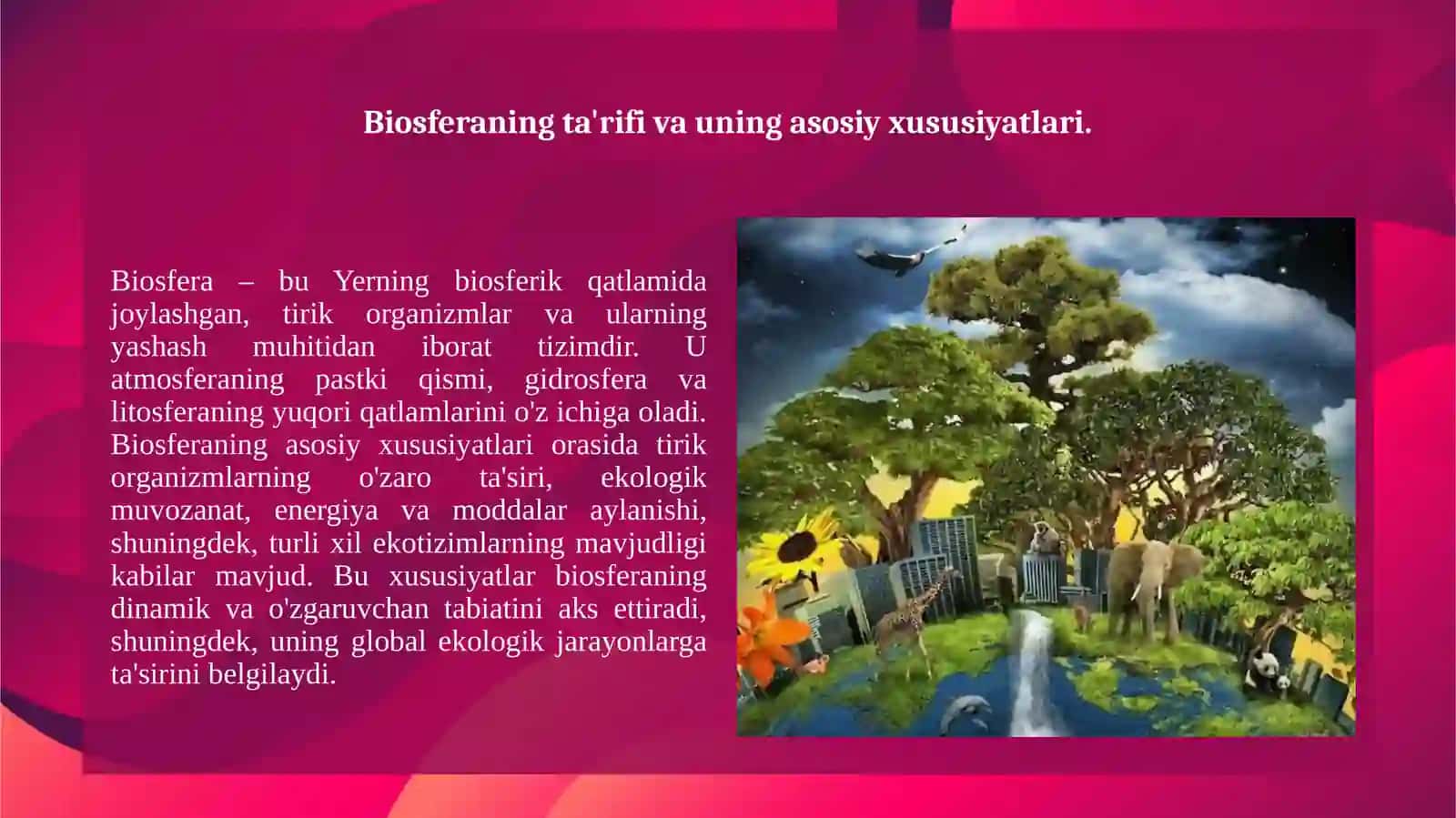 Biosfera haqida tushuncha va uning chegaralari V.I.Vernadskiyning biosfera haqidagi ta’limoti. 2