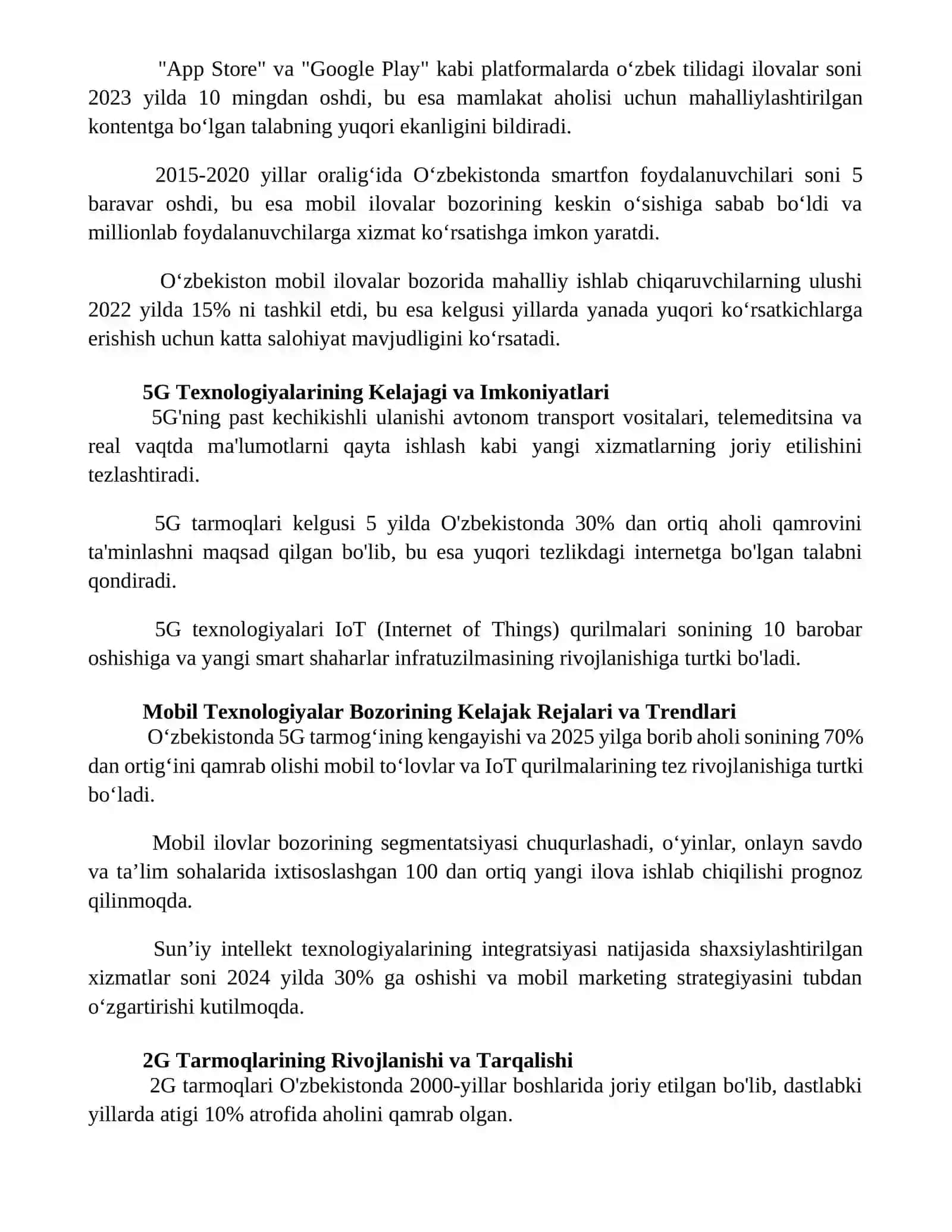 O'zbekistonda mobil texnologiyalar bozorining rivojlanish bosqichlari 2
