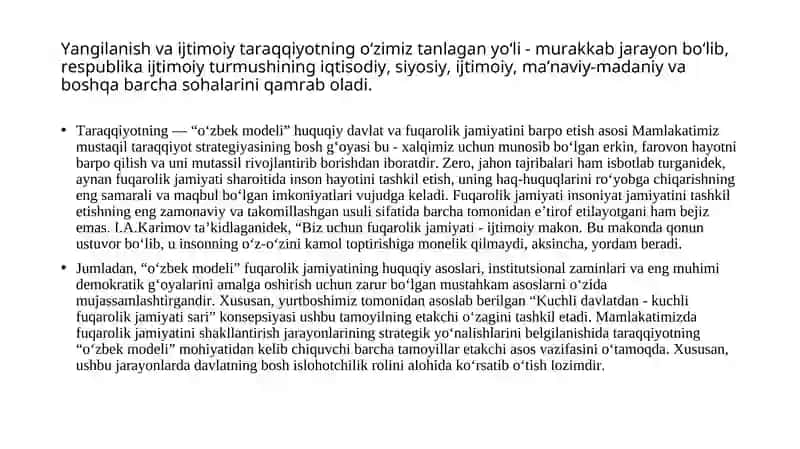 O`zbekistonning o`ziga xos istiqlol va taraqqiyot yo`li 2