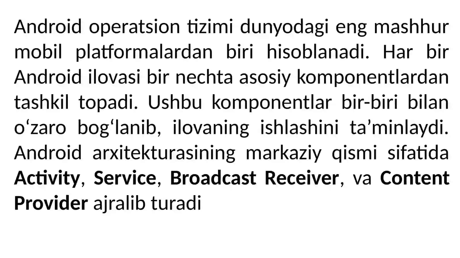 Android ilova komponentalari 2