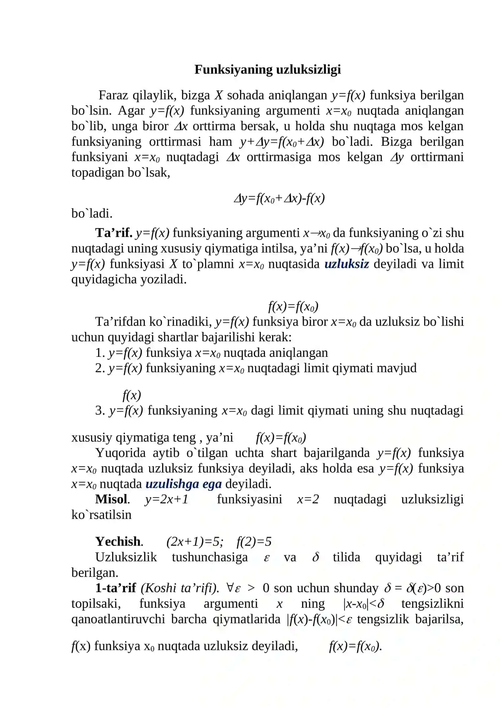 Funksiyaning uzluksizligi 2