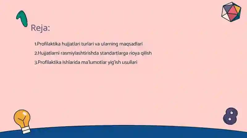 Profilaktika ishlarida qo'laniladigan hujjatlarni rasmiylashtirishni o'rganish 2