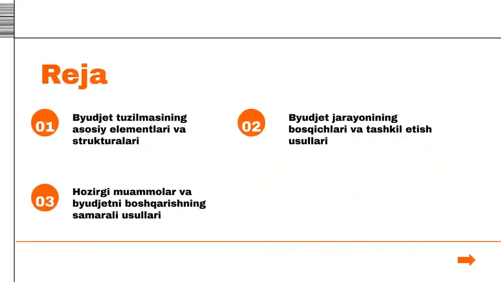 Byudjet tuzilmasi va byudjet jarayonini tashkil etishdagi dolzarb vazifalar 2