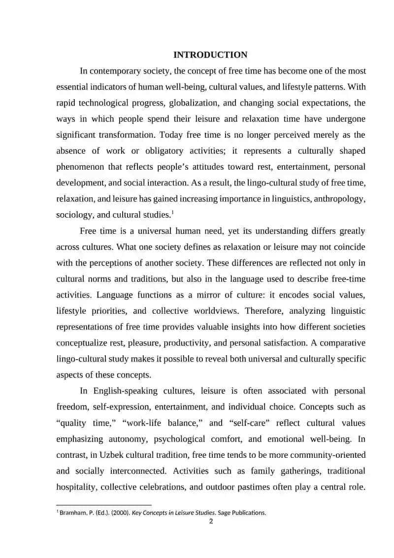 The Concept of Free Time: Relaxation and Leisure – A Comparative Lingo-Cultural Study 2