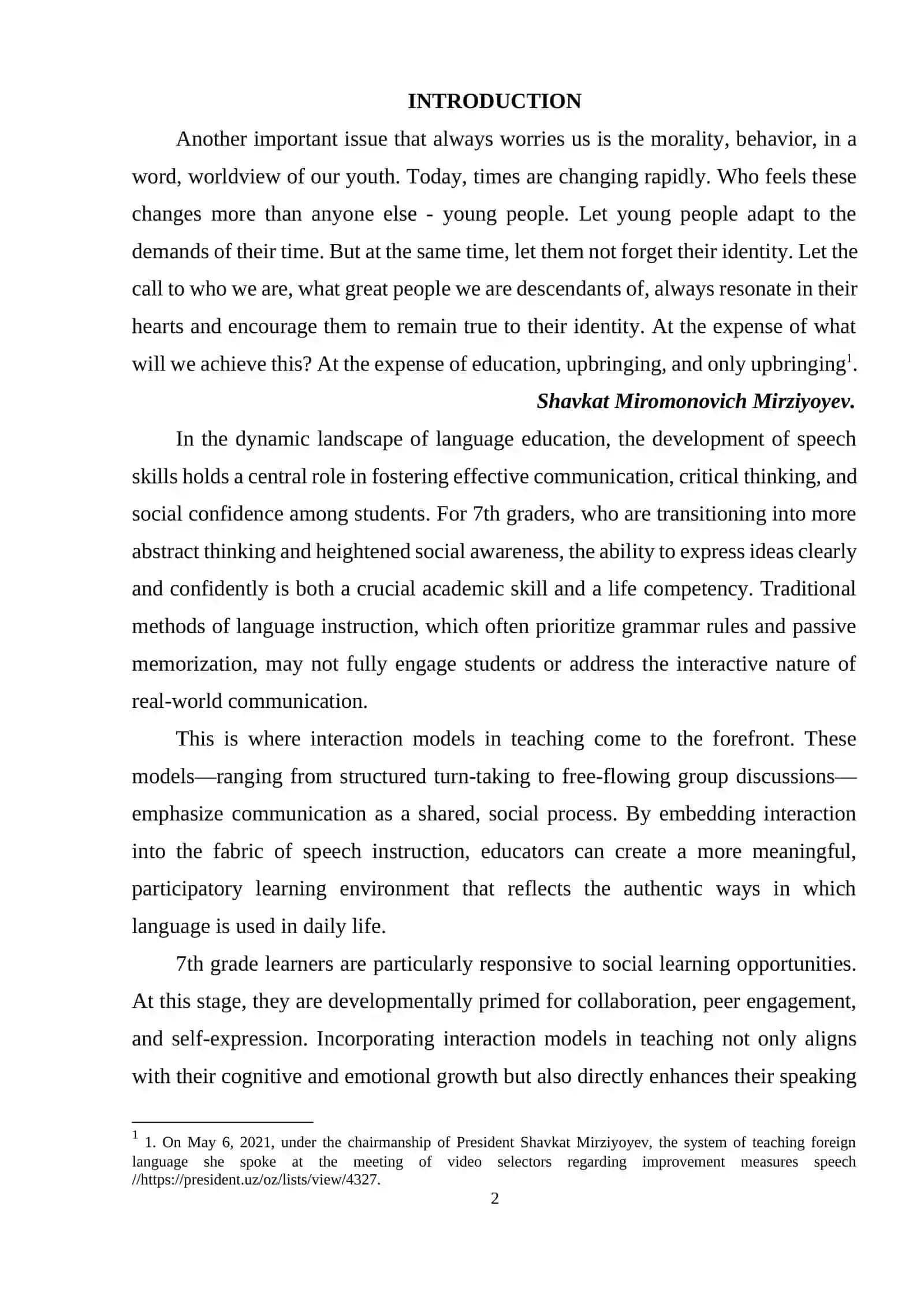 The importance of interaction patterns in teaching speaking skills to 7th graders 2