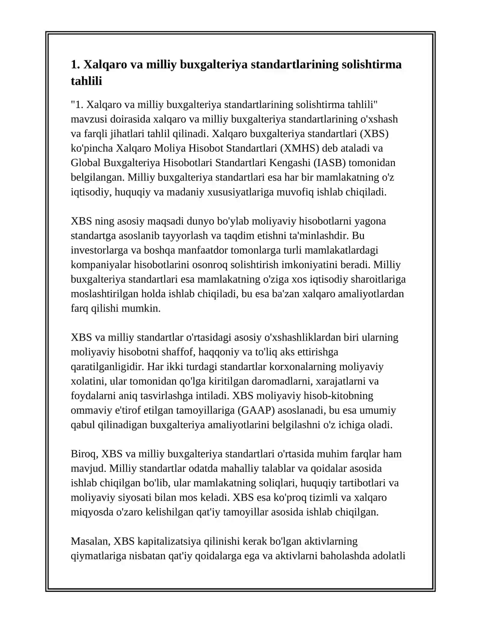 XALQARO HISOB-KITOBLARNING SOLISHTIRMA TAVSIFI 2