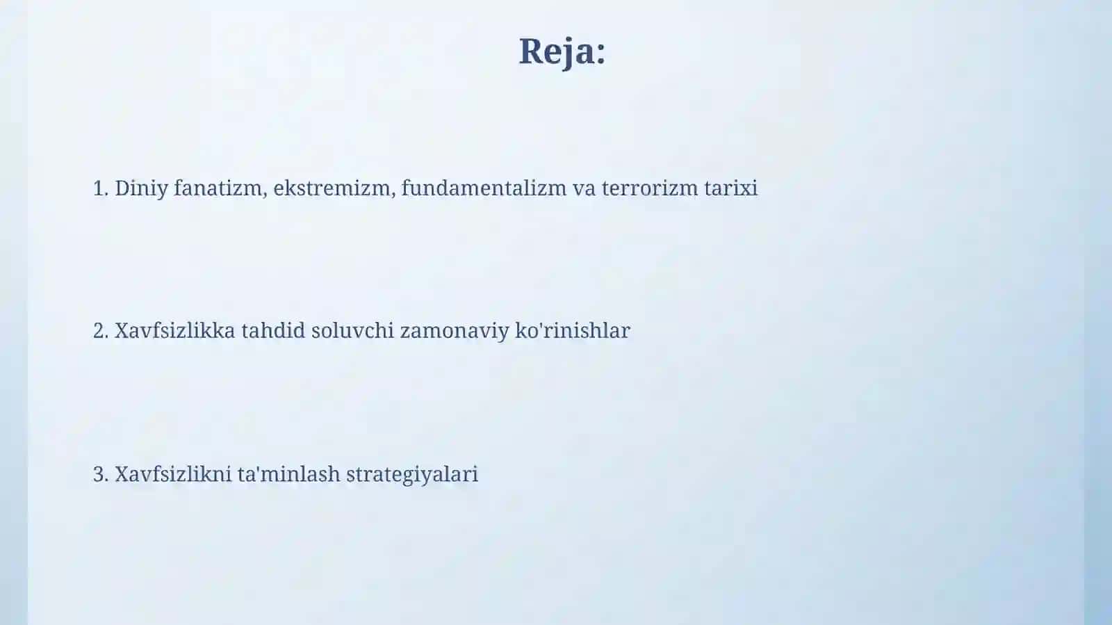 Diniy fanatizm ekstremizm fundamentalizm terrorizm tarixi hozirgi kunda xavfsizlikga tahdid 2