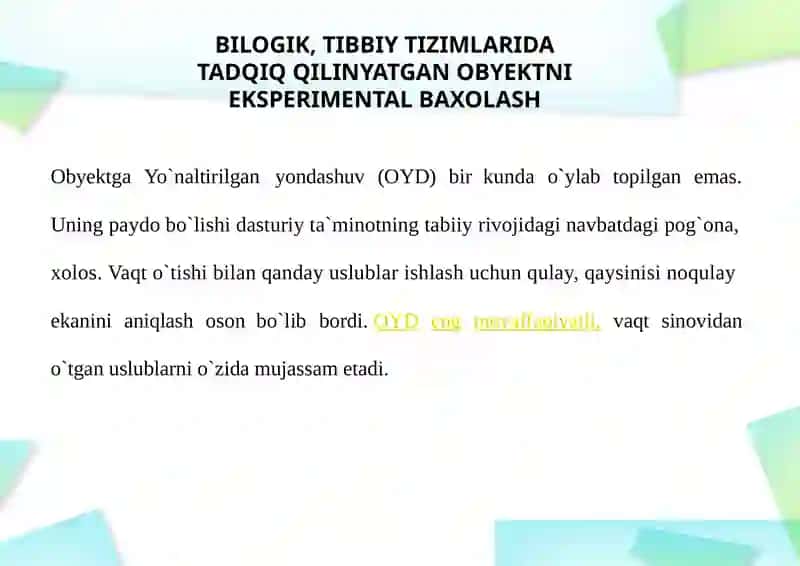 BILOGIK, TIBBIY TIZIMLARIDA TADQIQ QILINYATGAN OBYEKTNI EKSPERIMENTAL BAXOLASH 2