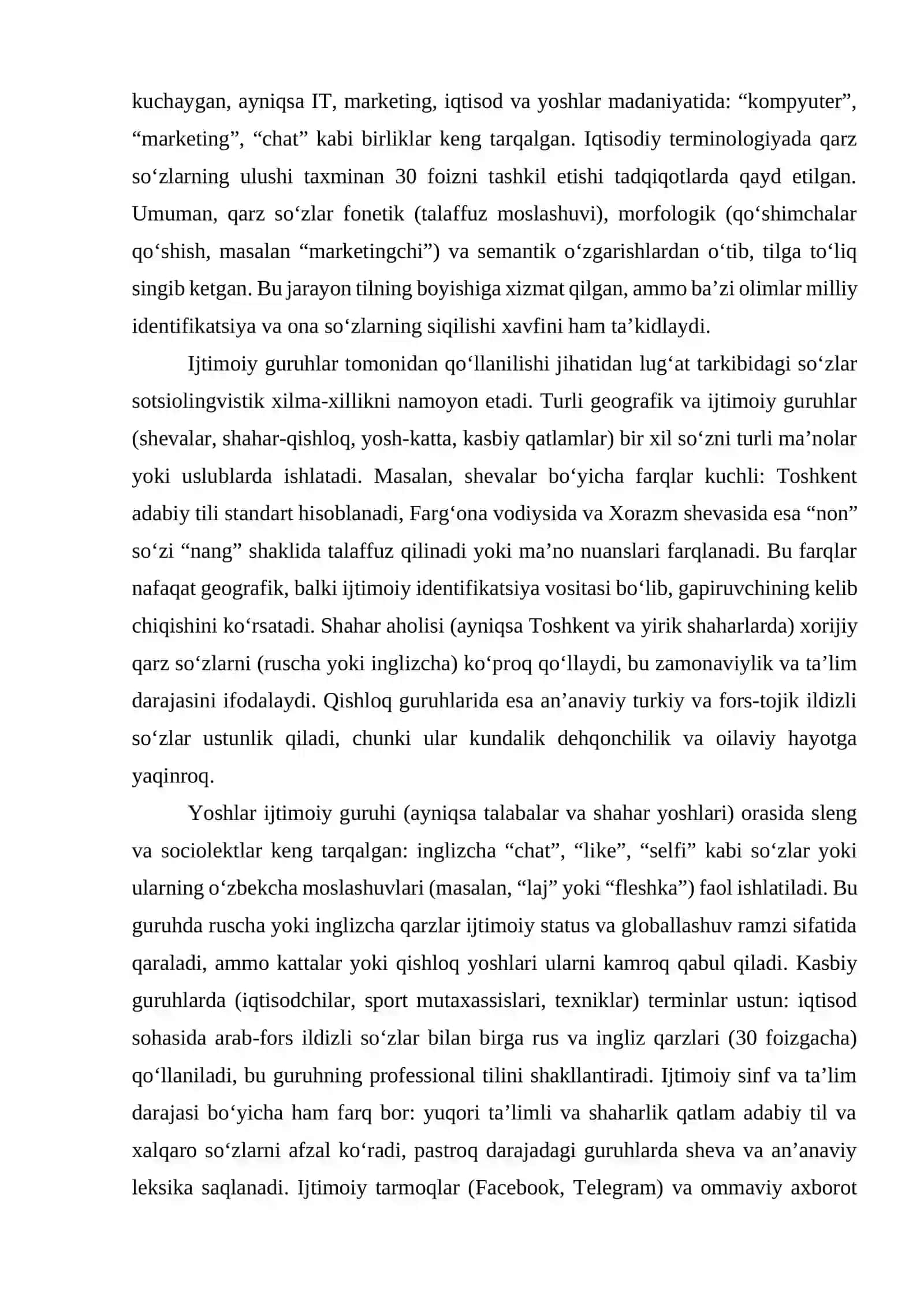Lug‘at tarkibidagi so‘zlarning kelib chiqishi, ijtimoiy guruhlar tomonidan qo‘llanishi jihatidan tavsiflash 2