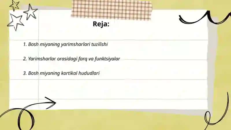 Bosh miya stvol yarimshar qismi. Orqa miya va uning segmentlari. 2
