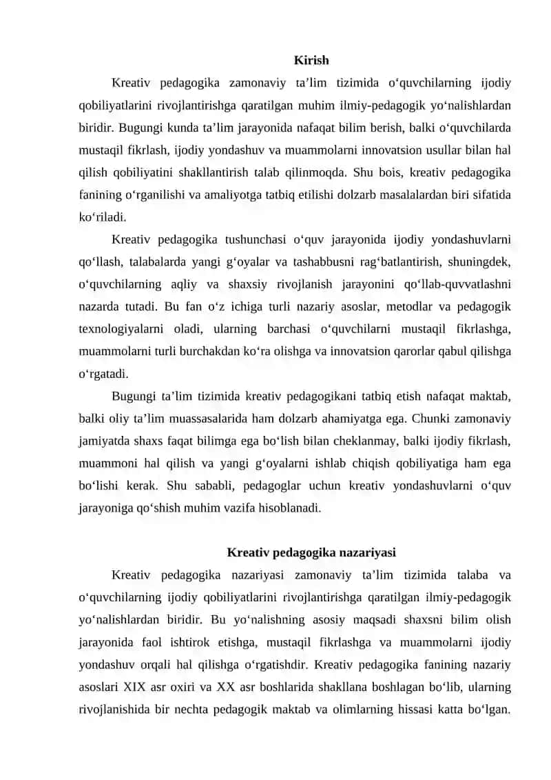 Kreativ pedagogikaning mazmuni 2