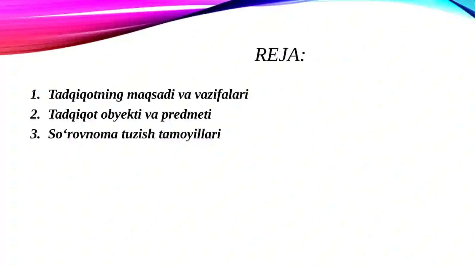 Inklyuziv ta'lim g'oyalarini amaliyotga tadbiq etish bo'yicha turli guruhlarga mansub respodentlarni fikrlarini aniqlashga qaratilgan sotsiologik tadqiqotlar va so'rovnomalar tayyorlash va ishlab chiqish 2