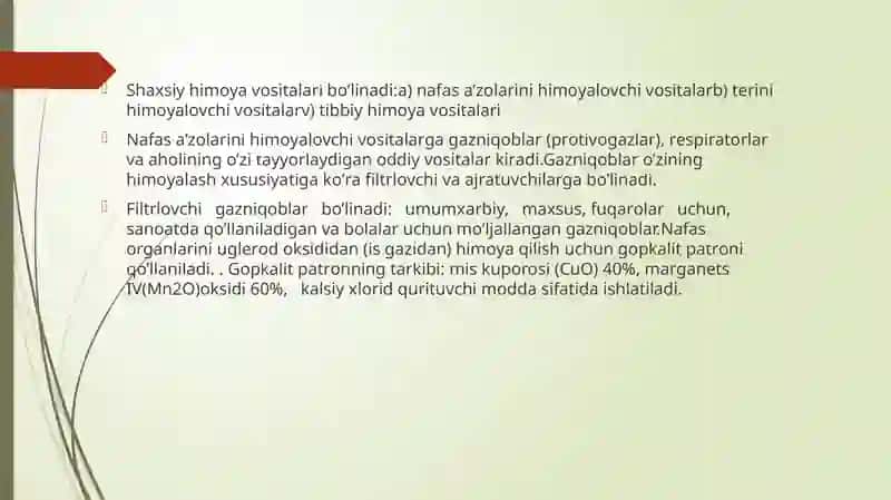 SHAXSIY HIMOYA VOSITALARI, MAXSUS HIMOYA VOSITALARI, SHAXSIY TIBBIY VOSITALARI VA ULARDAN FOYDALANISH 2