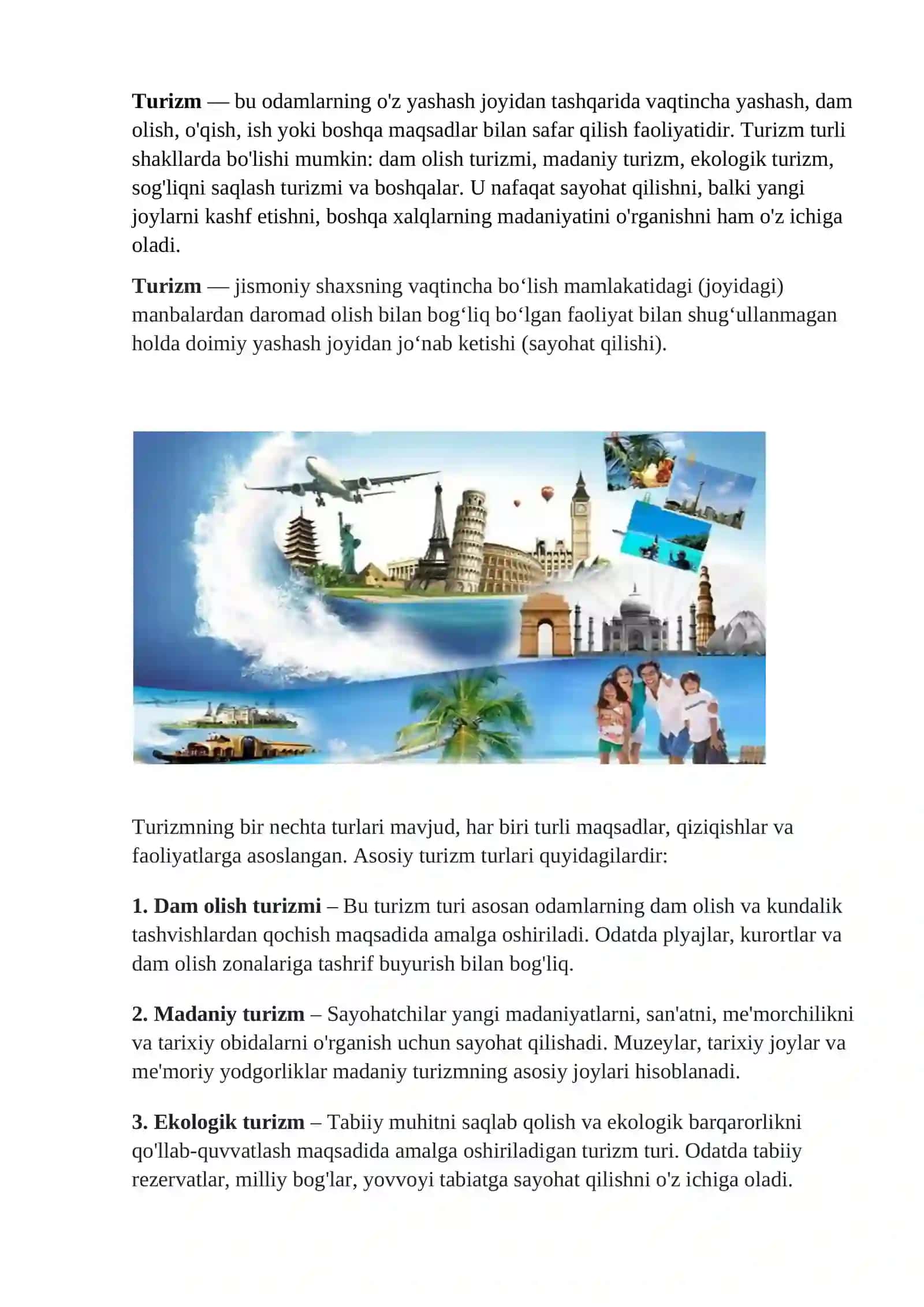 Milliy turizm rivojlanishining iqtisodiy taxlili 2