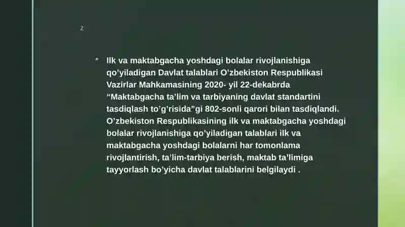 Maktabgacha yoshdagi bolalarni tabiat bilan tanishtirish boʻyicha davlat talablari 2