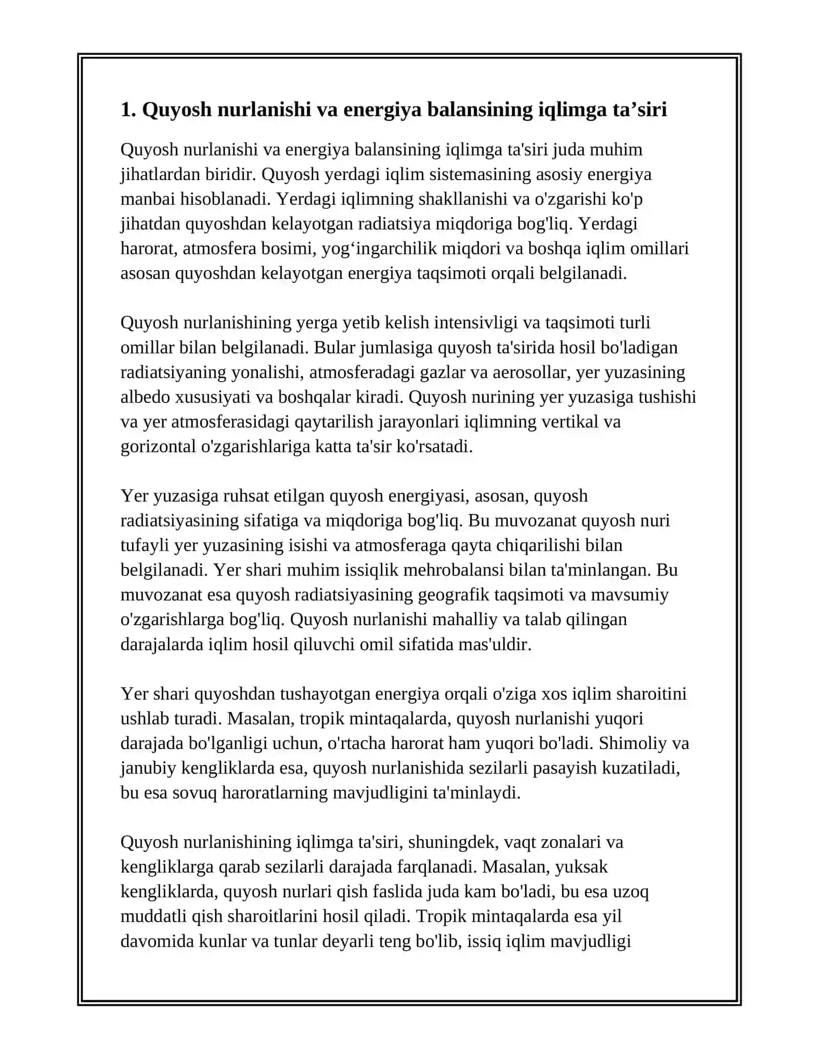 IQLIM HOSIL QILUVCHI OMILLAR.IQLIMNING VERTIKAL VA GORIZONTAL OʻZGARISHLARI 2