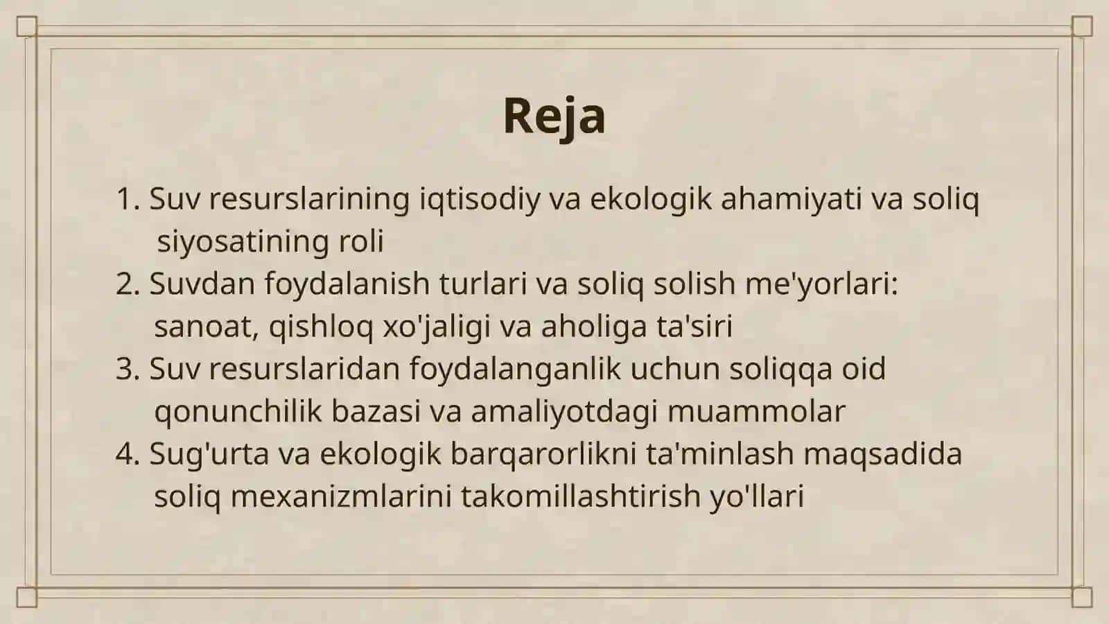 SUV RESURSLARIDAN FOYDALANGANLIK UCHUN SOLIQ 2