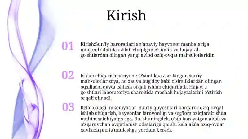 SunʼIy Oqsil Ozuqa Moddalarining Ishlab Chiqarishi Va Kelgusidagi Imkoniyatlar 2