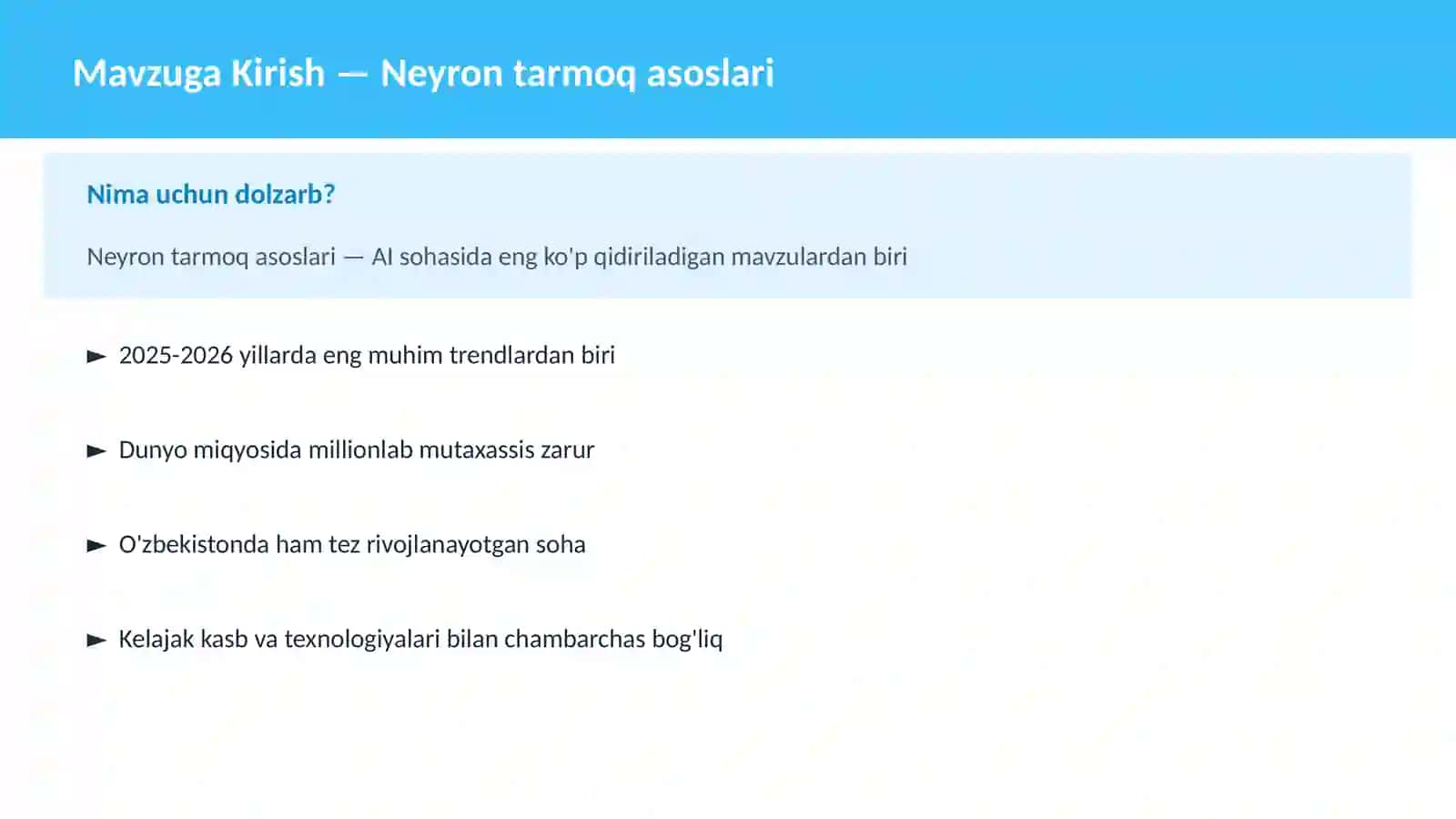 AI | DEEP LEARNING VA NEYRON TARMOQLAR 2