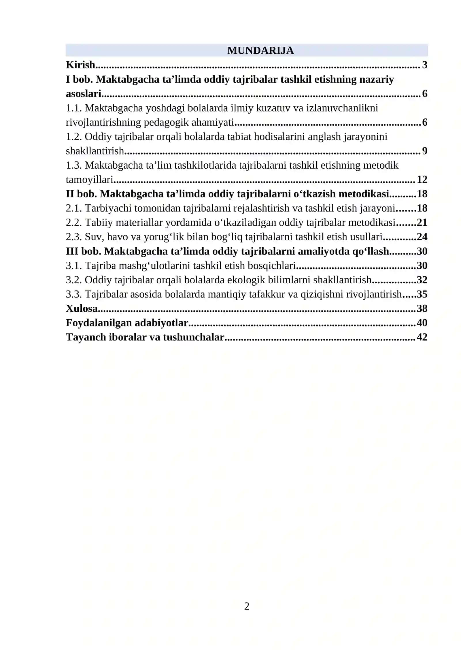 Maktabgacha ta'limda oddiy tajribalar tashkil etishning nazariy asoslari 2