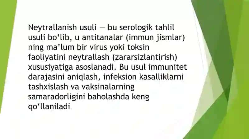 Neytrallanish usulining klinik laboratoriyalarda qo‘llanilishi 2