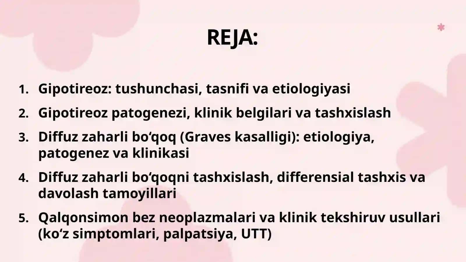 Qalqonsimonbezkasalliklari: gipotireoz, diffuzzaharlibo‘qoq 2