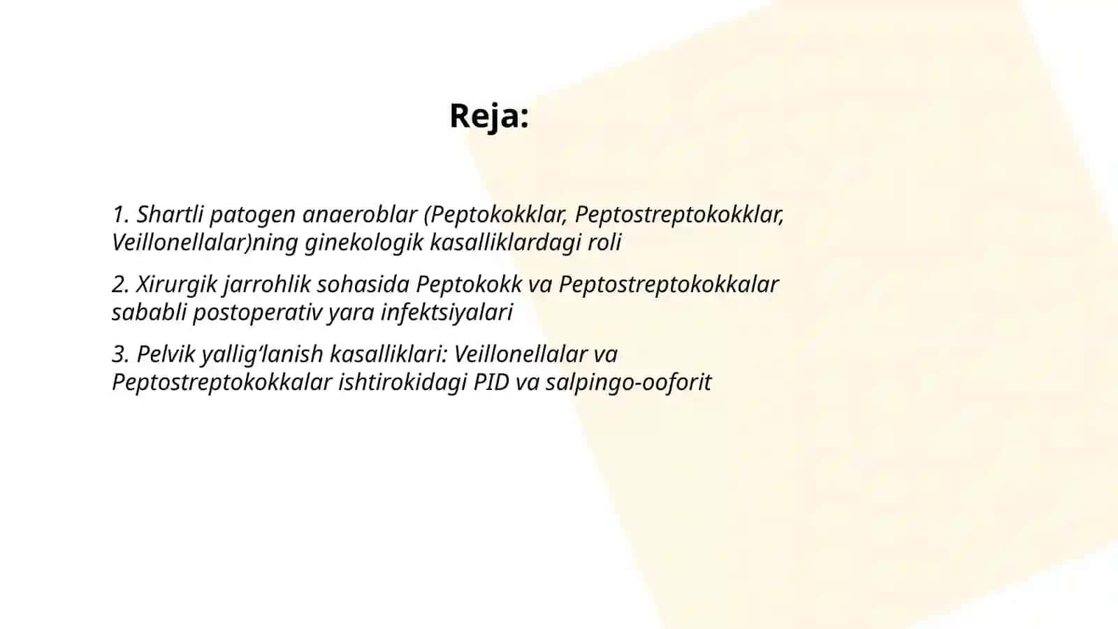 Shartli patogen anaeroblar (Peptokokklar, Peptostreptokokklar, Veillonellalar)ning ginekologik kasalliklardagi roli 2