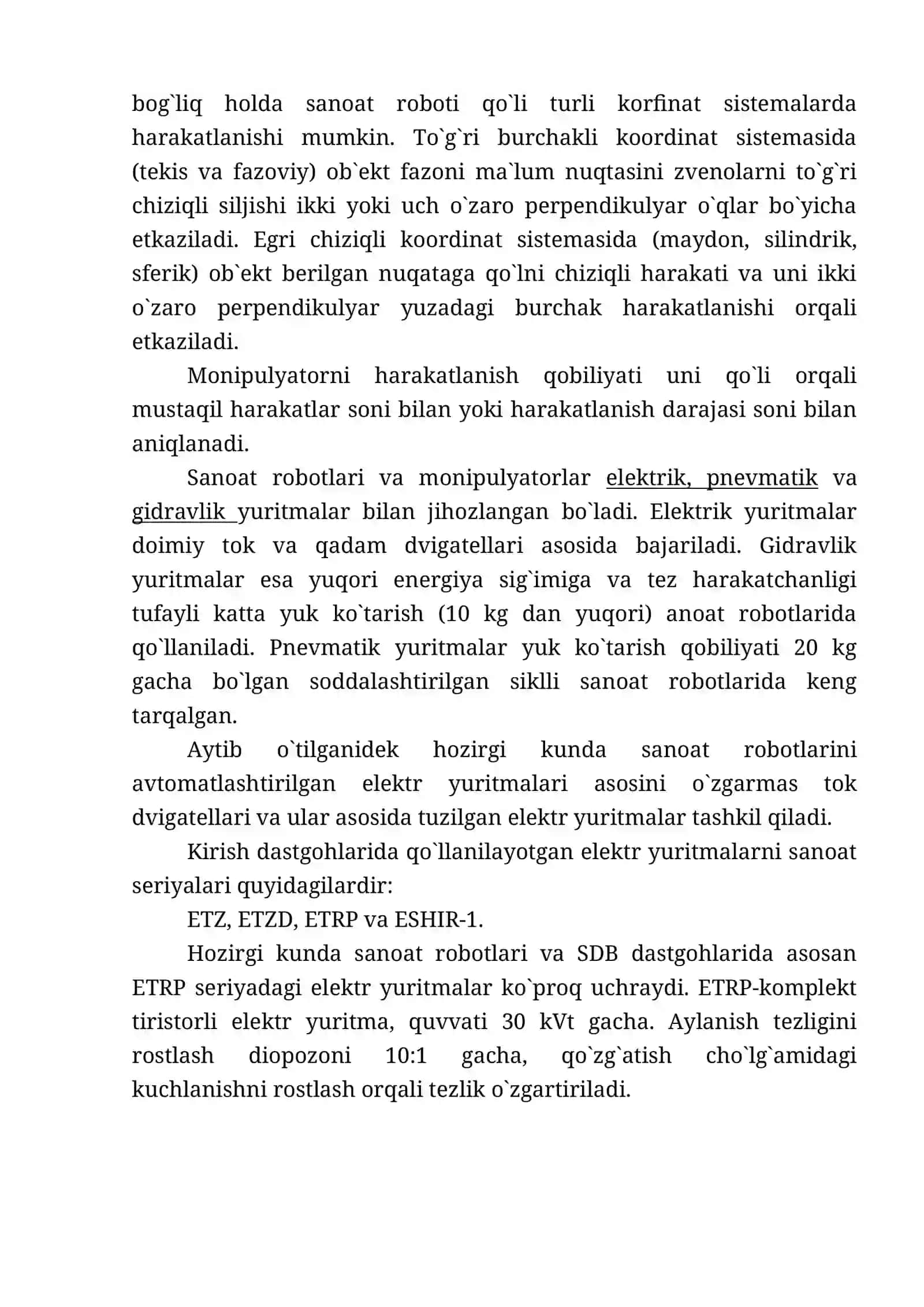 Zamonaviy elektr yuritma elementlari, robot va minipulyatorlar 2