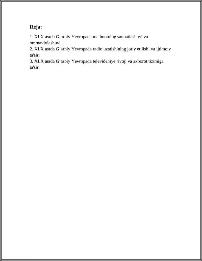 XLX ASRDA GʻARBIY YEVROPADA OAV TIZIMI TARAQQIYOTI 2