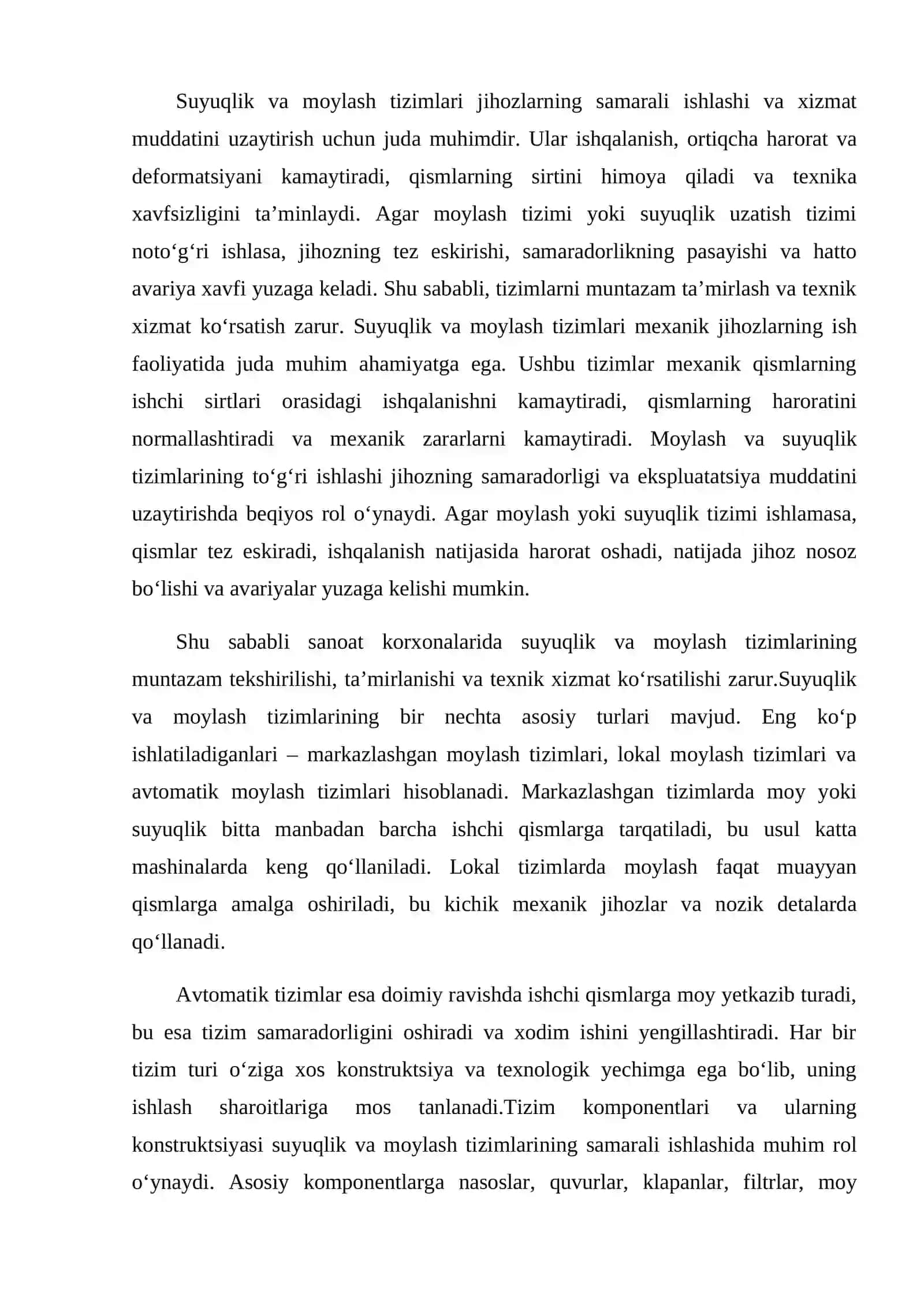 Suyuqlik va moylash tizimlari 2