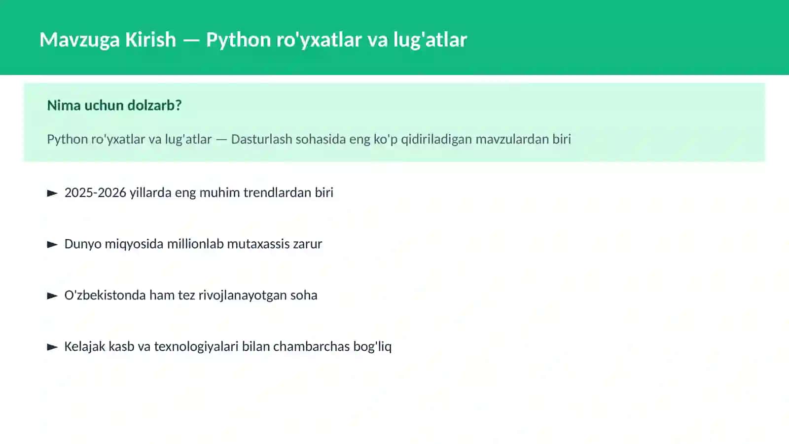 Python ro'yxatlar va lug'atlar 2