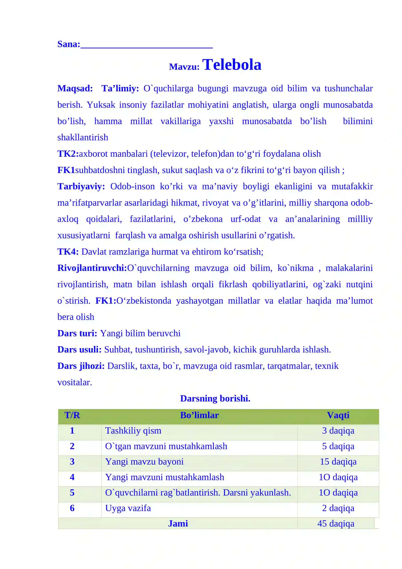 4-sinf o'qish fanidan Tolebola mavzusida 4-chorak dars ishlanmasi 2