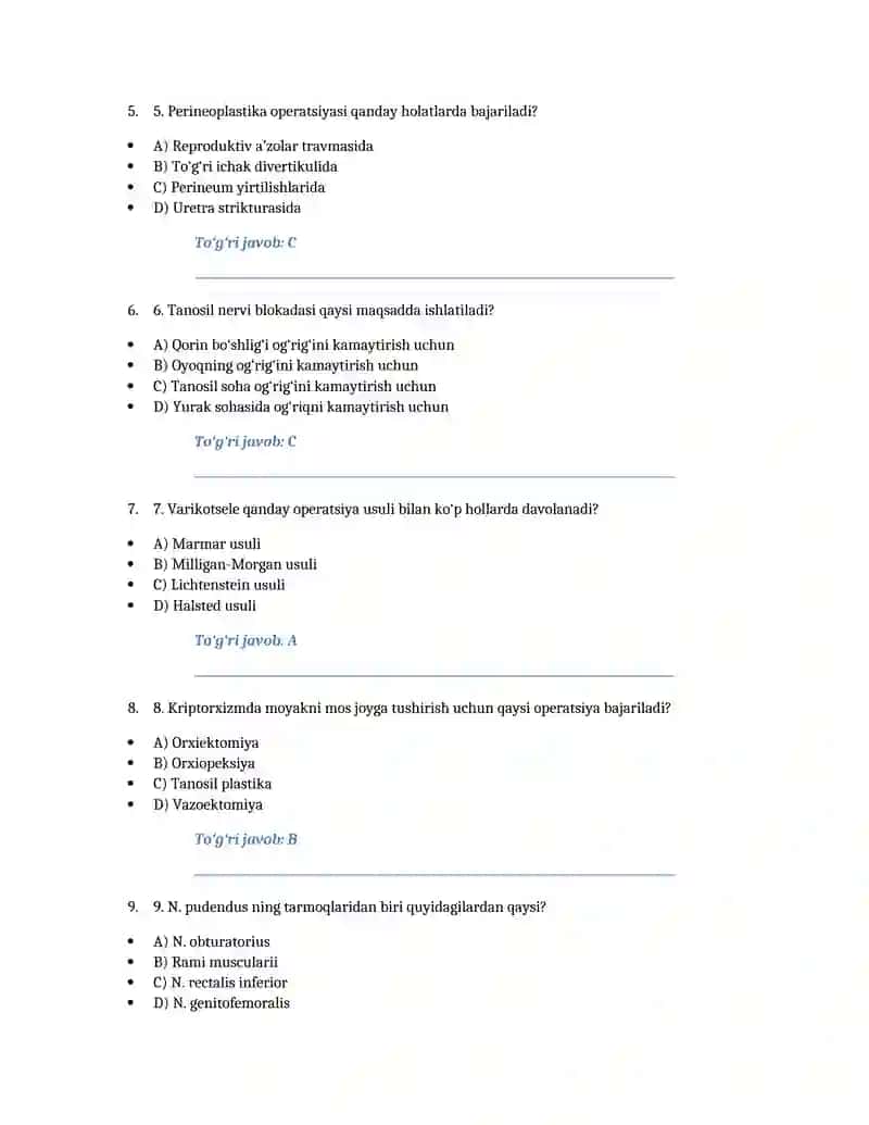 Oraliq va Tanosil Sohalar Bo‘yicha 30 ta Test Savollar 2