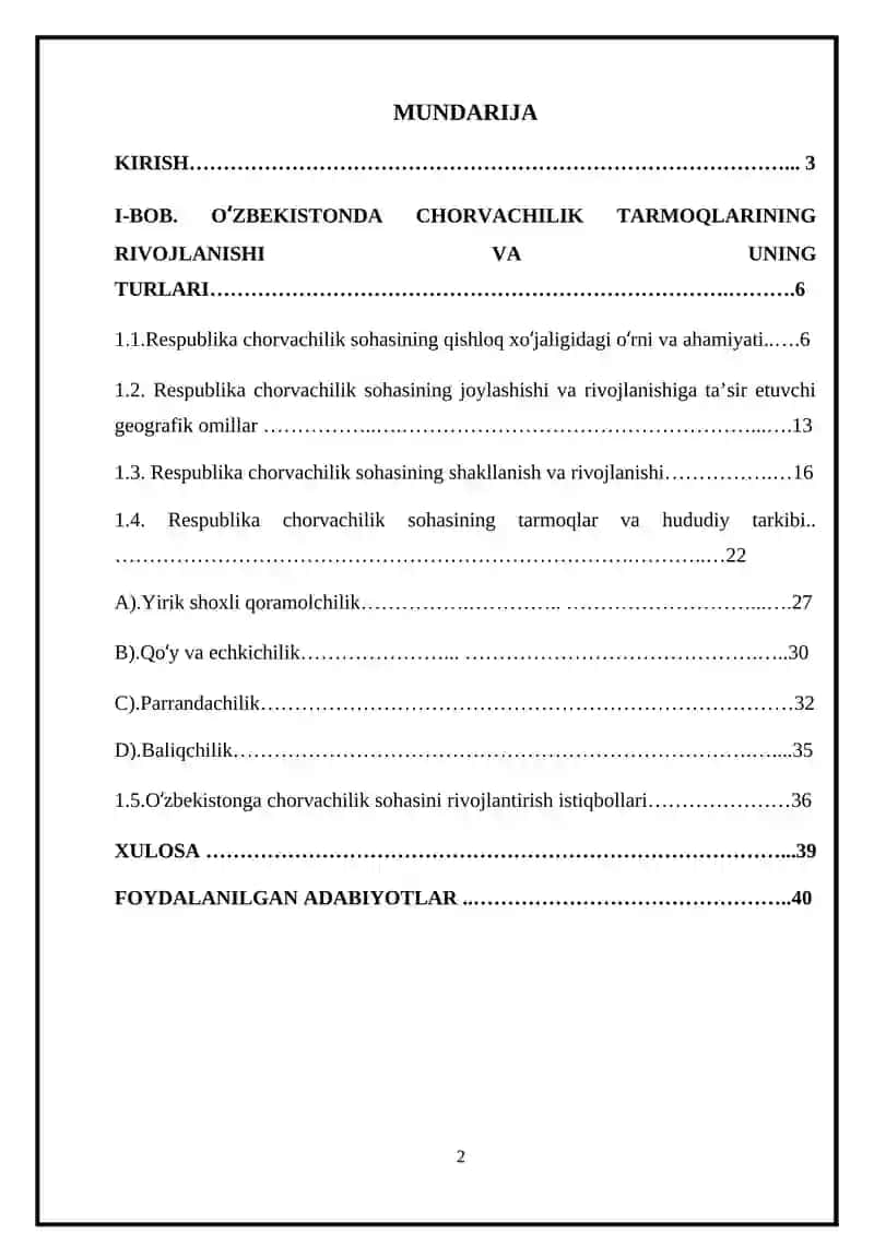 O‘ZBEKISTONDA CHORVACHILIK TARMOQLARINING RIVOJLANISHI kurs ishi 2