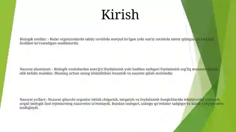 Biologik Faol Moddalarning Ishlatilishidagi Nazorat 2