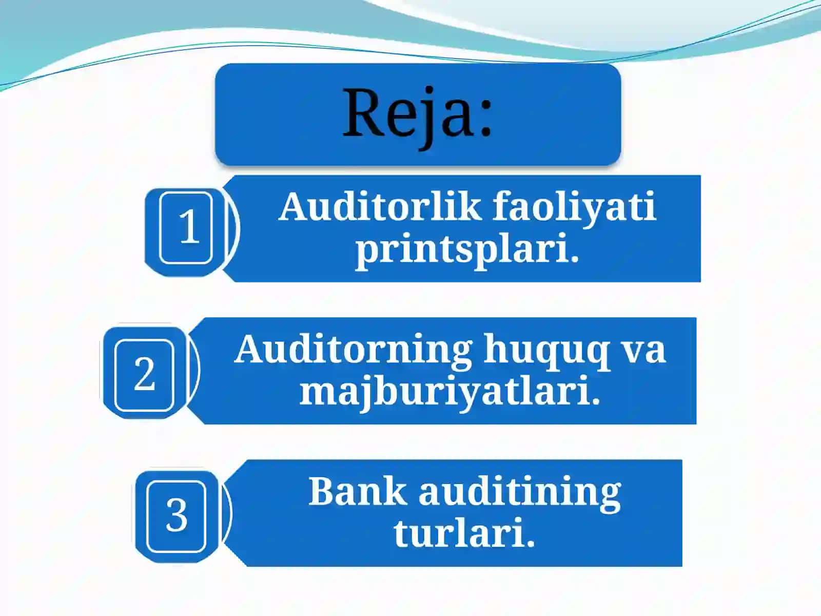 BANK AUDITINING TASHKIL QILINISHI VA TURLARI. BANK AUDITORLARIGA KASBIY ETIKA TALABLARI 2