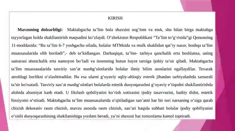 MAKTABGACHA TA'LIM TASHKILOTLARIDA FAOLIYAT TURLARI BO'YICHA MASHG'ULOTLARNI LOYIHALASHTIRISH 2