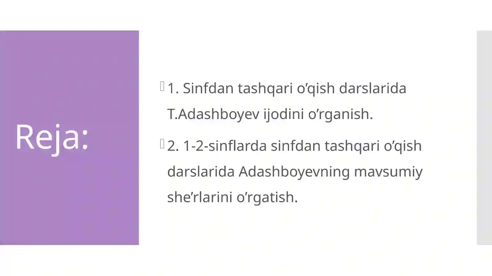 Sinfdan tashqari o'qish darslarida Tursunboy Adashboyevijodini o‘rganish 2