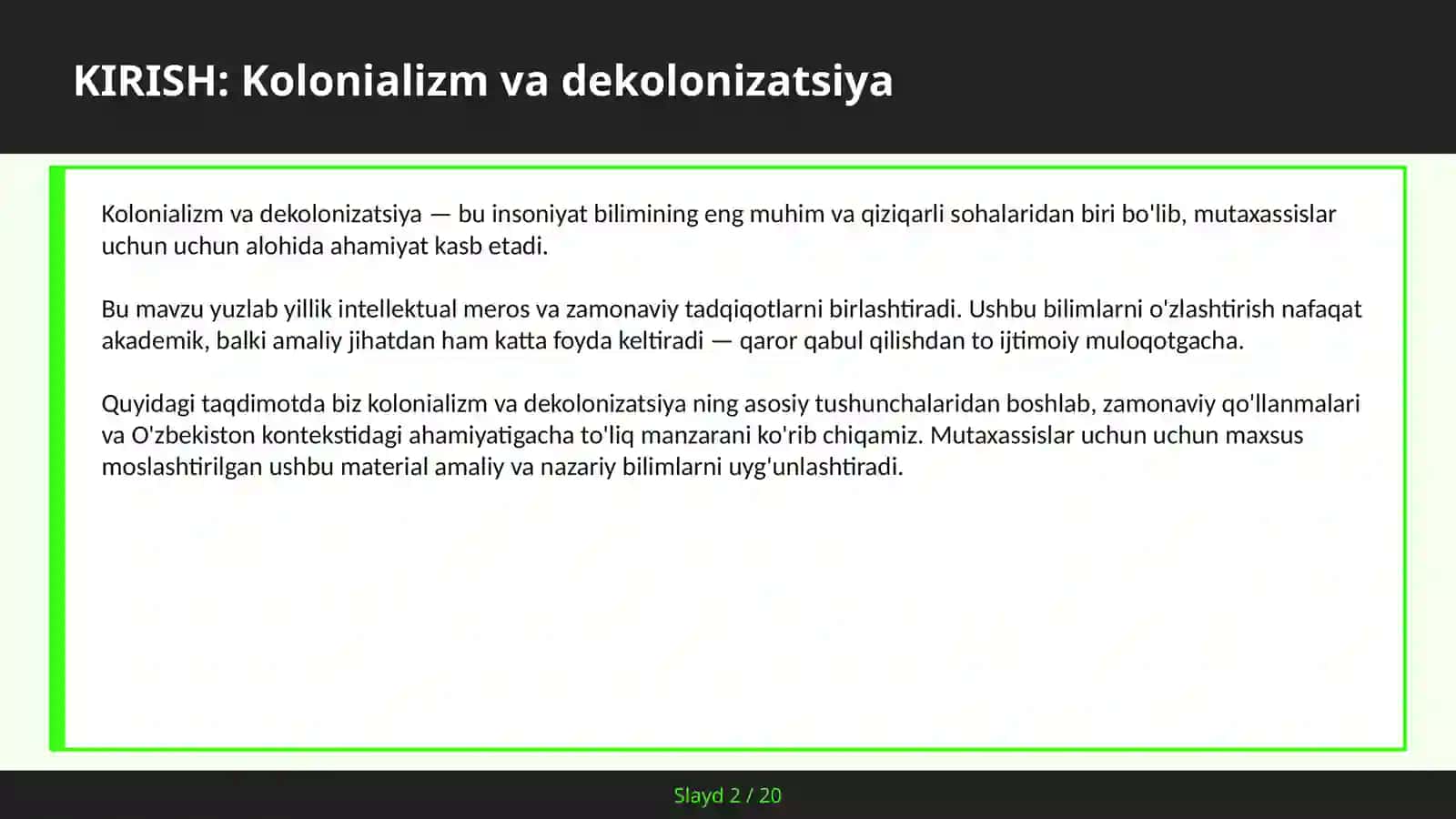 KOLONIALIZM VA DEKOLONIZATSIYA 2