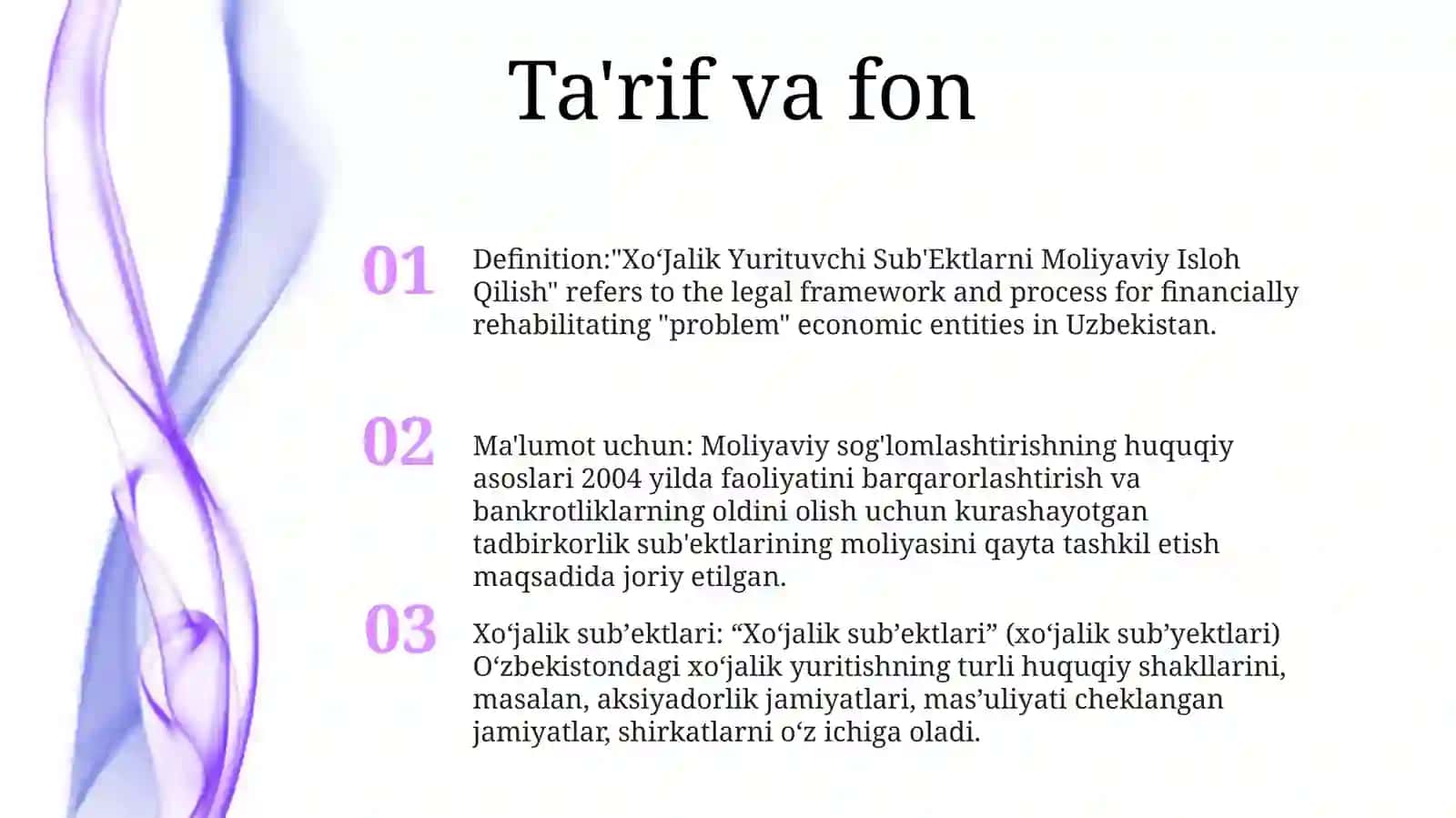 Xo'Jalik Yurituvchi Sub'Ektlarni MoliyaviyIslohQilish 2
