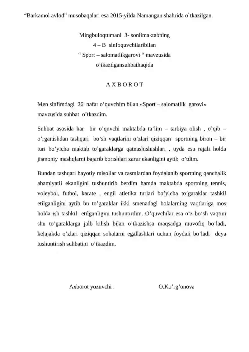 Sport – salomatlik garovi 2
