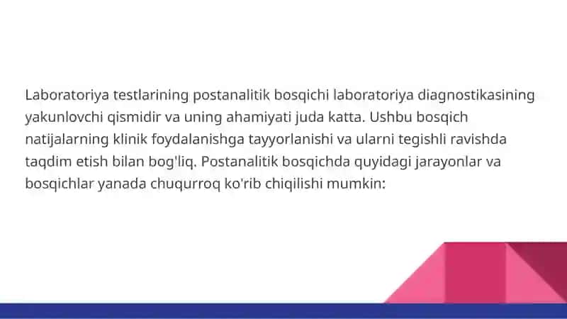 Laboratoriya tekshiruvlarining postanalitik bosqichi 2