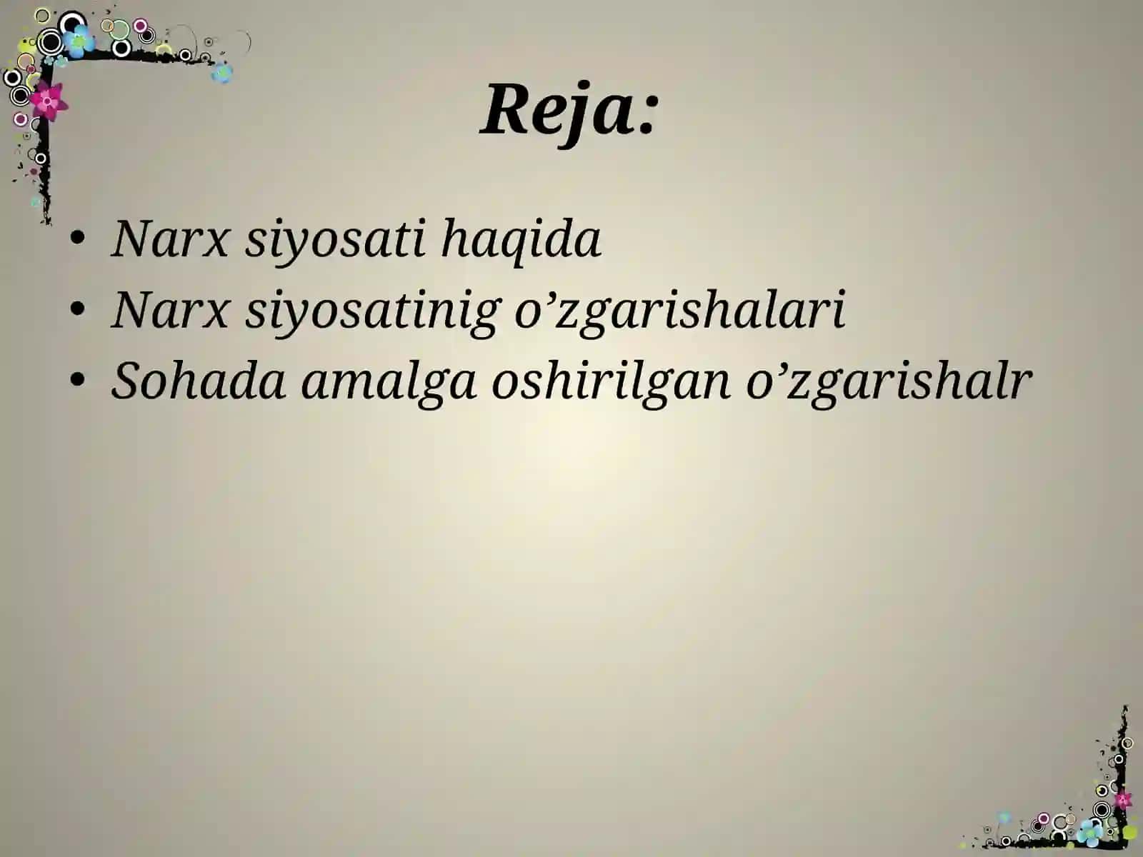 O'ZBEKISTONDA NARX SIYOSATI VA UNING ASOSIY YO'NALISHLARI 2