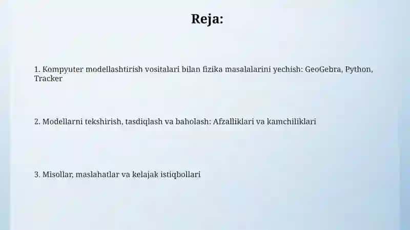 Fizik masalalarda kompyuter modellash vositalaridan foydalanish 2