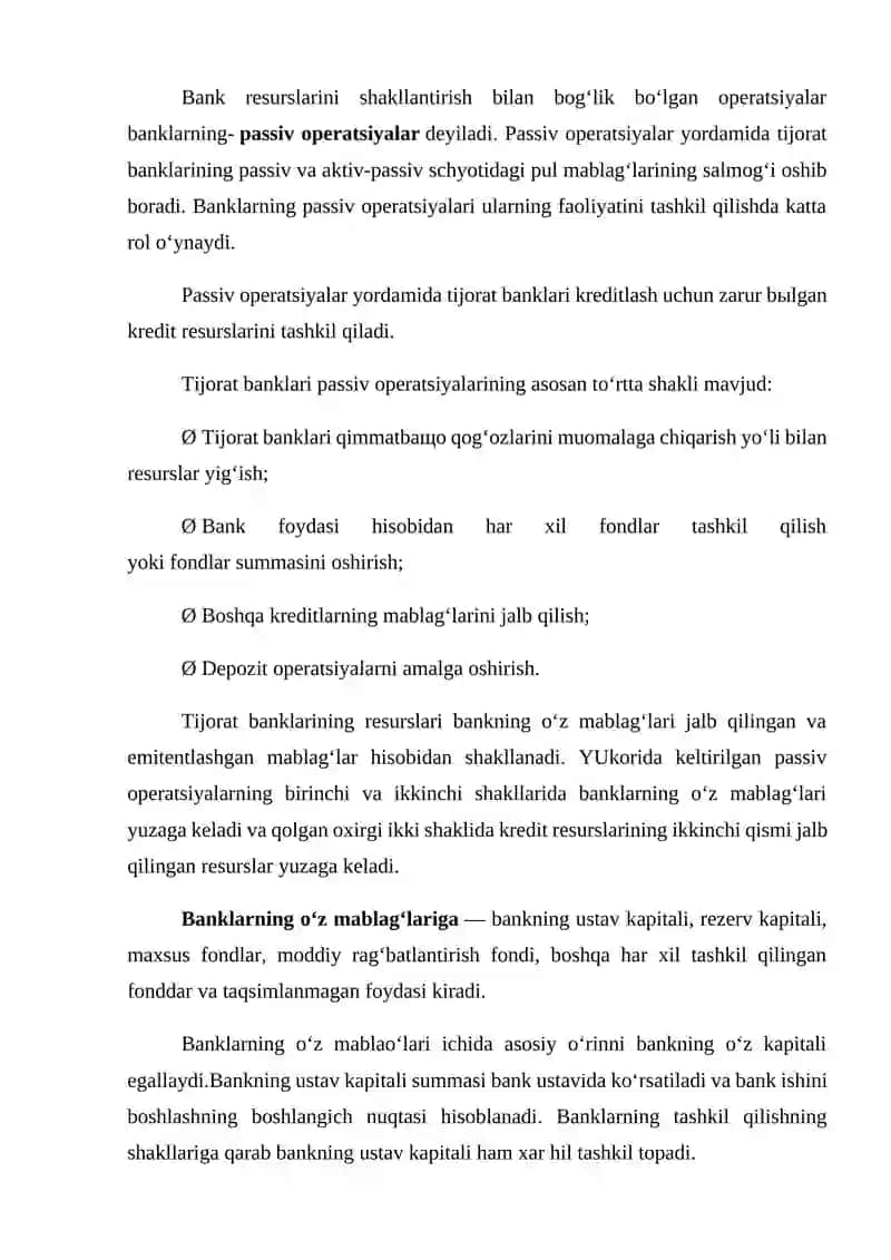 Tijorat banklarining passiv operatsiyalari 2